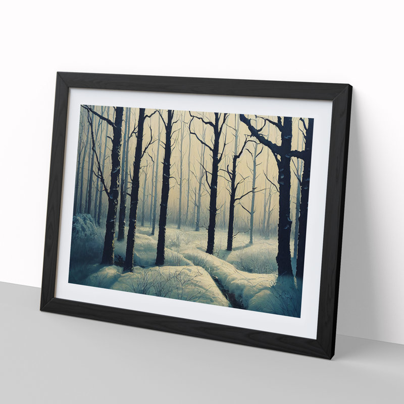 XH1022-10194X Winter Forest Painting Vol.1 - Single Picture Frame Print, Black, 46cm H x 64cm W x 2cm D