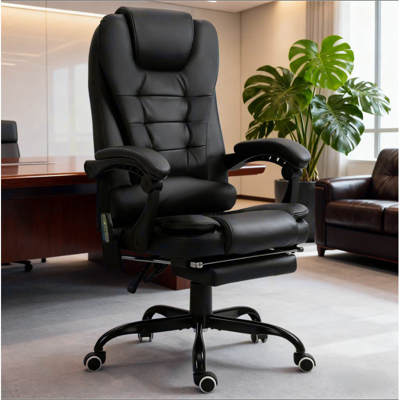 Fauteuil de massage inclinable à dossier haut avec support lombaire, repose-pieds, dossier inclinable, hauteur réglable