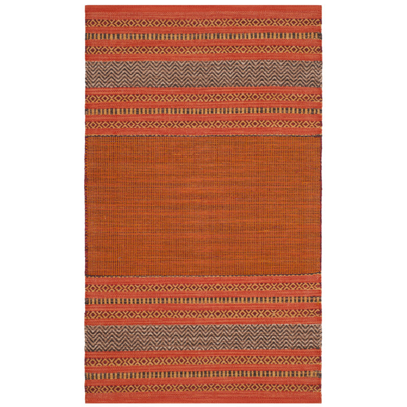 Bokara Hills Striped Flatweave Cotton Orange/Red Area Rug, Rectangle 2'6" x 4'