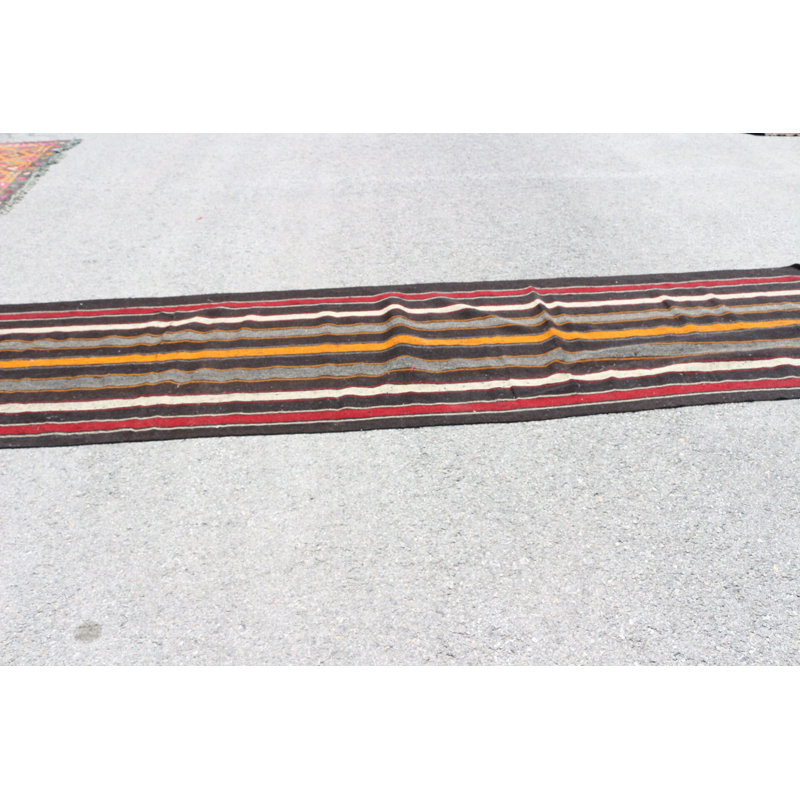 Décor traditionnel en laine tissé à la main avec des rayures de style kilim pour les couloirs bohémiens de la collection Vintage Turkish Runner