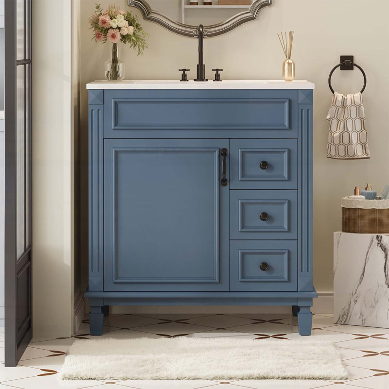 Meuble-lavabo de 30 pouces avec lavabo en céramique, Bleu