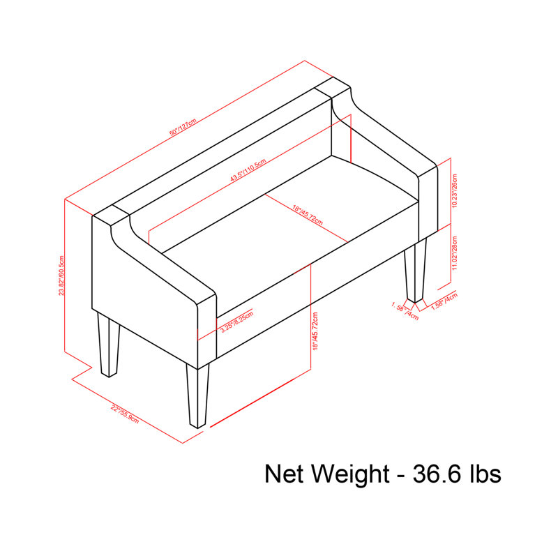 Platinum Upholstered Bench with Low Back and Swooped Arms