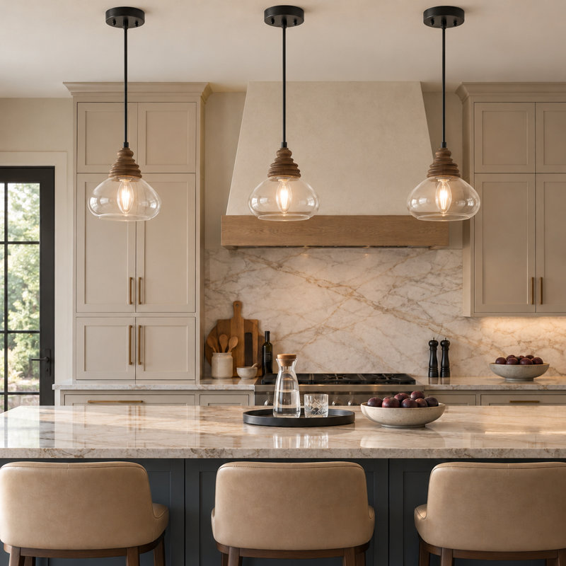 Marcus 1-Light Dimmable Globe Pendant Light, Rustic Wood for Kitchen Island