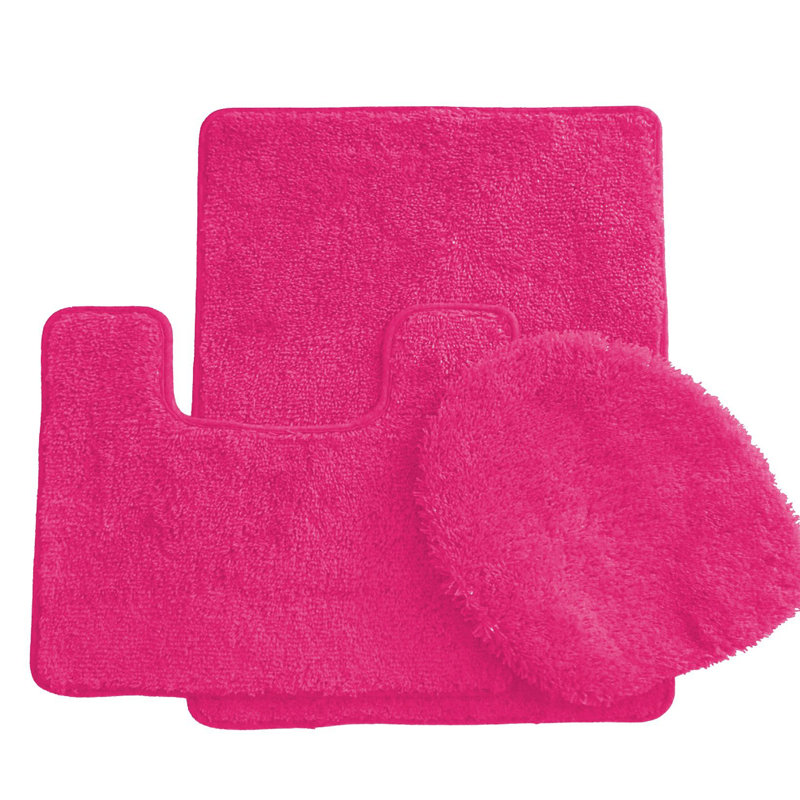 Mckeel Polyester Non-Slip Solid Bath Rug Set, Neon Pink