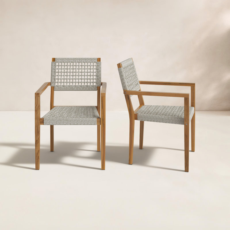 Cava Solid Teak Wood and Rope Stacking Armchairs (Set of 2), Grey