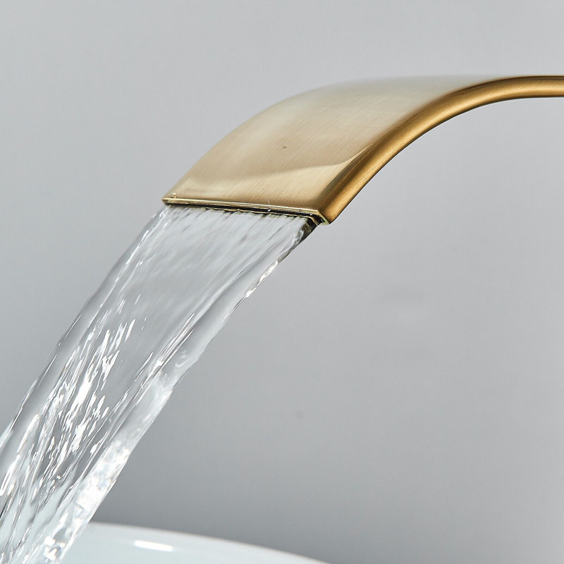 Clynt Modern Bathroom Sink Faucet Waterfall Tall Single Lever Handle Single Hole Mono Basin Mixer, Brushed Gold