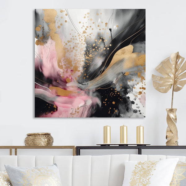 Mercer41 Pink Gold Texture Splash Marble III On Canvas Print | Wayfair