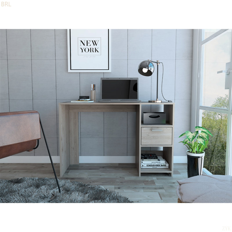 2-Shelf 1-Drawer Writing Desk, Gray