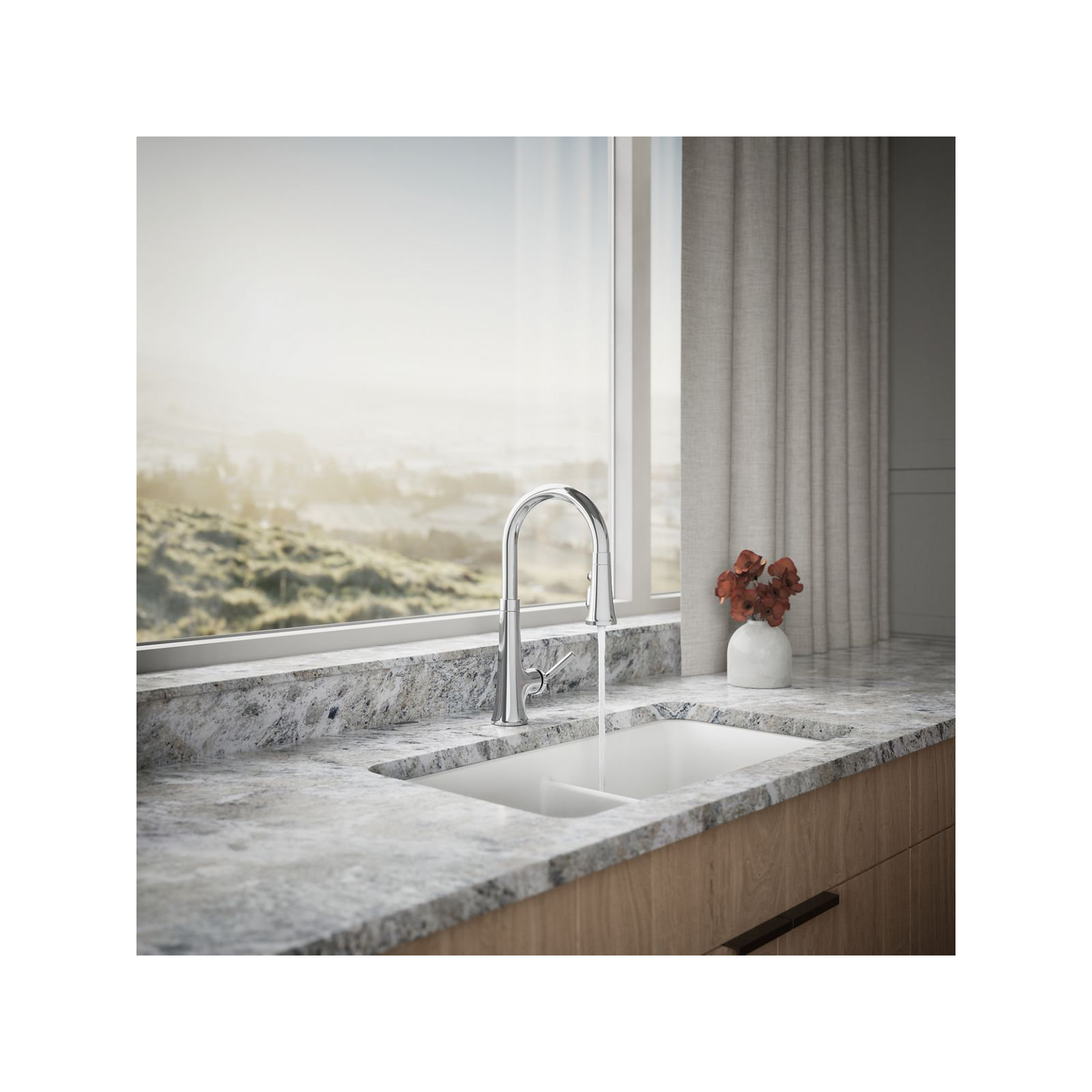 Tone Single Handle Pull Down Kitchen Sink Faucet with Three-Function Pull Down Sprayer, Polished Chrome