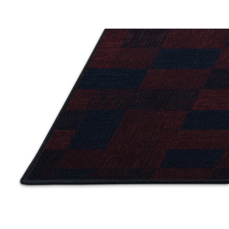 Tapis gris à carreaux lavable à la machine, Rond 3 pi