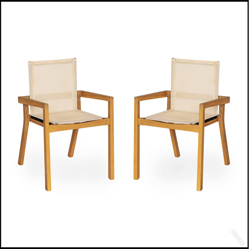 Ensemble de 2 chaises de salle à manger belfast, structure en teck avec revêtement en tissu beige pour plus de confort et de style