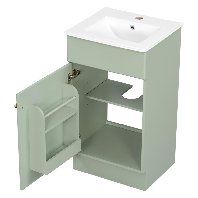 Meuble-lavabo de salle de bain avec lavabo en céramique, portes à fermeture douce, tablette de porte et tablettes réglables