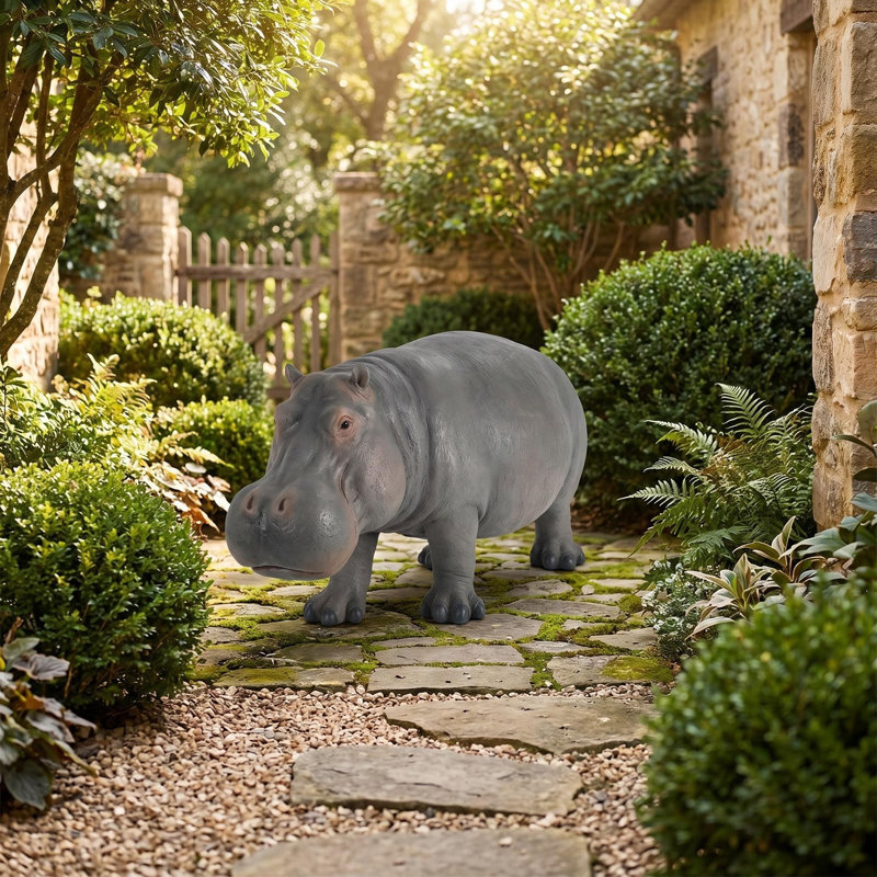 Sculpture hippopotame en résine grise 27,56 po, décoration de bord de piscine et de cour arrière