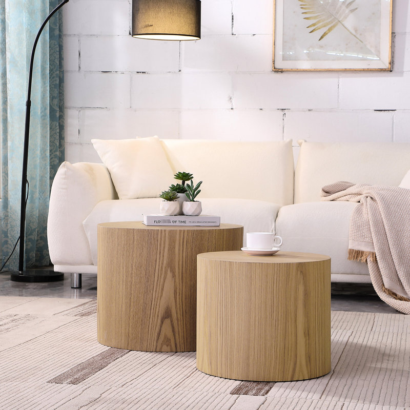 Table gigogne de salon avec placage de chêne - Solution compacte de bout de chambre et de café 2 pièces, Chêne