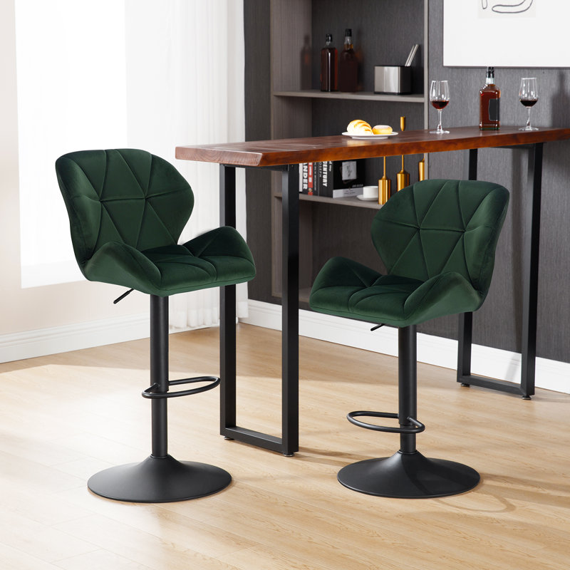 Dequavious Swivel Upholstered Adjustable Height Counter Stool with Metal Frame, Dark Green