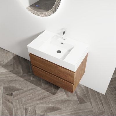 '' Wall-mounted Bathroom Vanity With Resin Sink, Two Soft-close Drawers, Kd Package, Contemporary Style