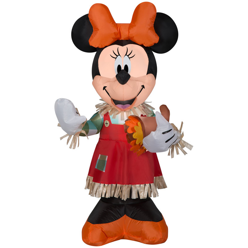 3.5 ft Tall Orange and Red Inflatable Minnie Mouse Holding Cornucopia