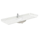 66" Single Countertop in White Quartz with Square Sink (3-Hole), Backsplash & Sidesplash