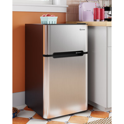 Costway 3.2 Cubic Feet Portable Freestanding Mini Fridge with Freezer