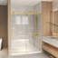 Porte de douche coulissante sans cadre de 56 à 60 po x 76 po, verre trempé transparent de 5/16 po (8 mm), cadre en acier inoxydable, or brossé