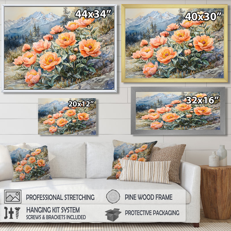 Grannia pivoines dans le col de montagne - pivoines, art mural, Reproduction encadrée d'une seule photo, H 30 po x l 40 po