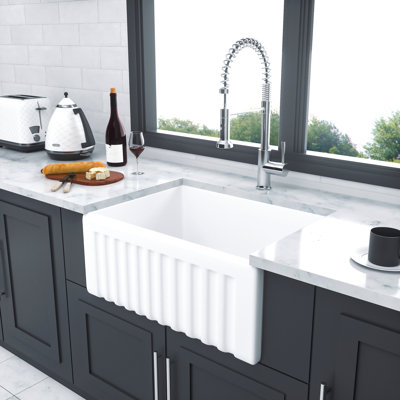Small Farmhouse Sink -24 Inch Kitchen Sink White Apron-Front Ceramic Single Bowl Small Reversible Farm Sink Laundry Room Sink