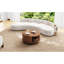 Table basse ronde cannelée avec rangement, bois de pin massif, porte coulissante, noyer, 31,8 po-256484687