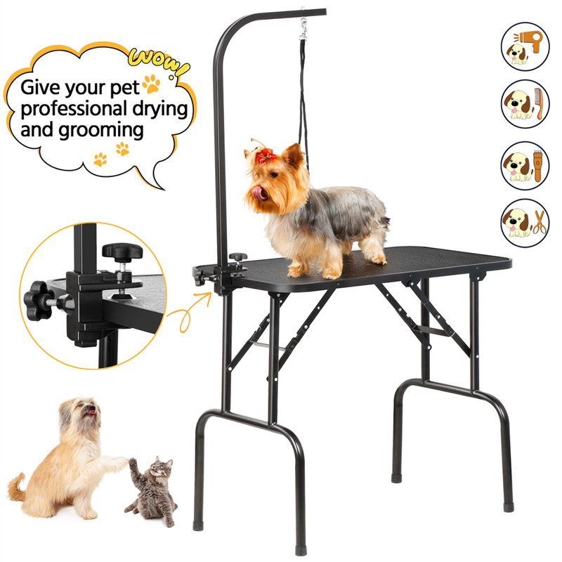 60.2 in. H x 32 in. W x 19.5 in. D Plastic Adjustable and Foldable Dog Folding grooming table, Black