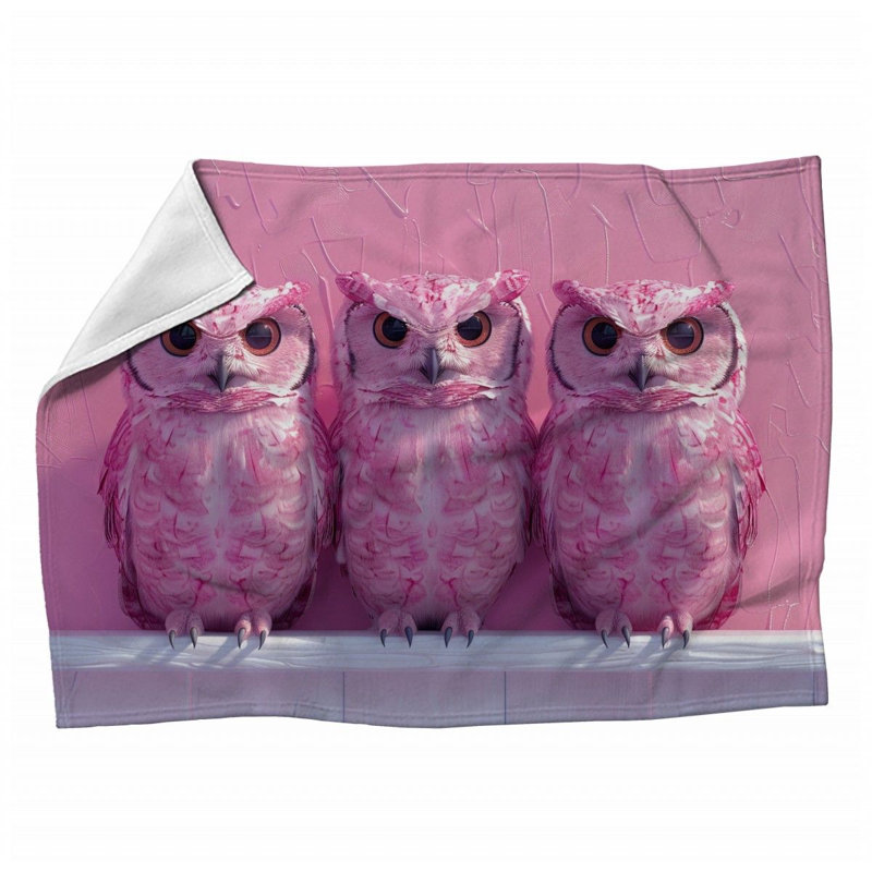 Jeté en molleton Pink Owls - Jetés d'oiseaux pour canapés ou lits, Jeté