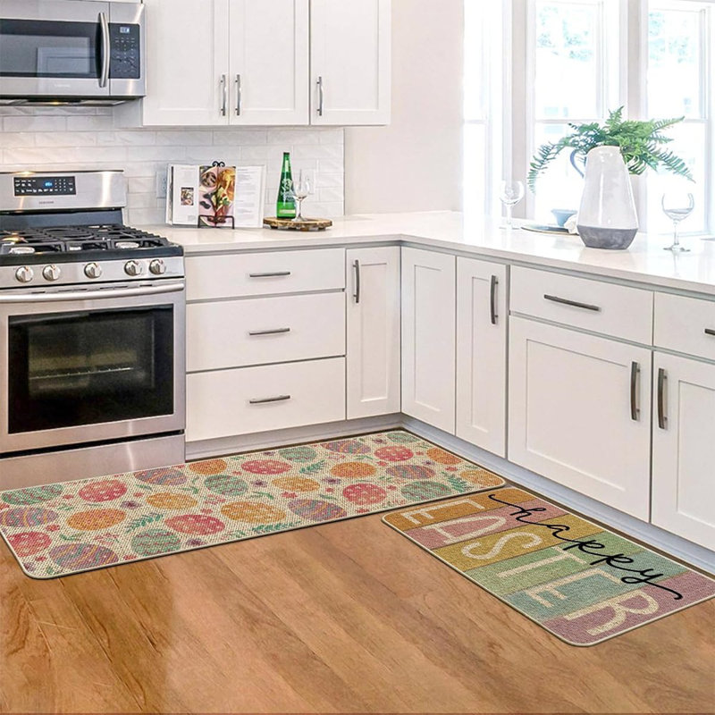 Happy Happy Kitchen Rugs - Multi - Ensemble de 2 tapis de sol à profil bas