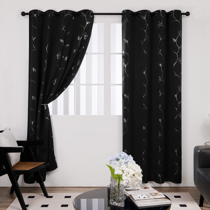 Room Darkening Curtain Panel Pair, Black, 52" W x 63" L