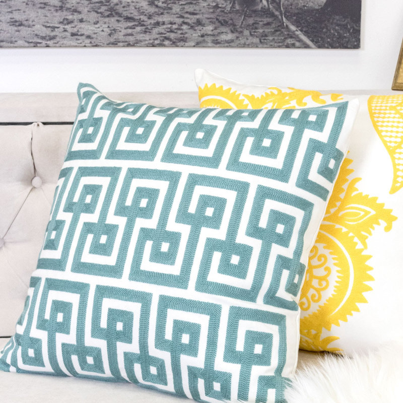 Geometric Cotton Throw Pillow, Teal