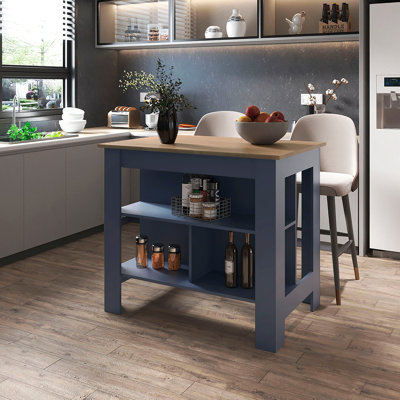 Îlot de cuisine avec tablette ouverte Kronos Ash and Kronos Blue