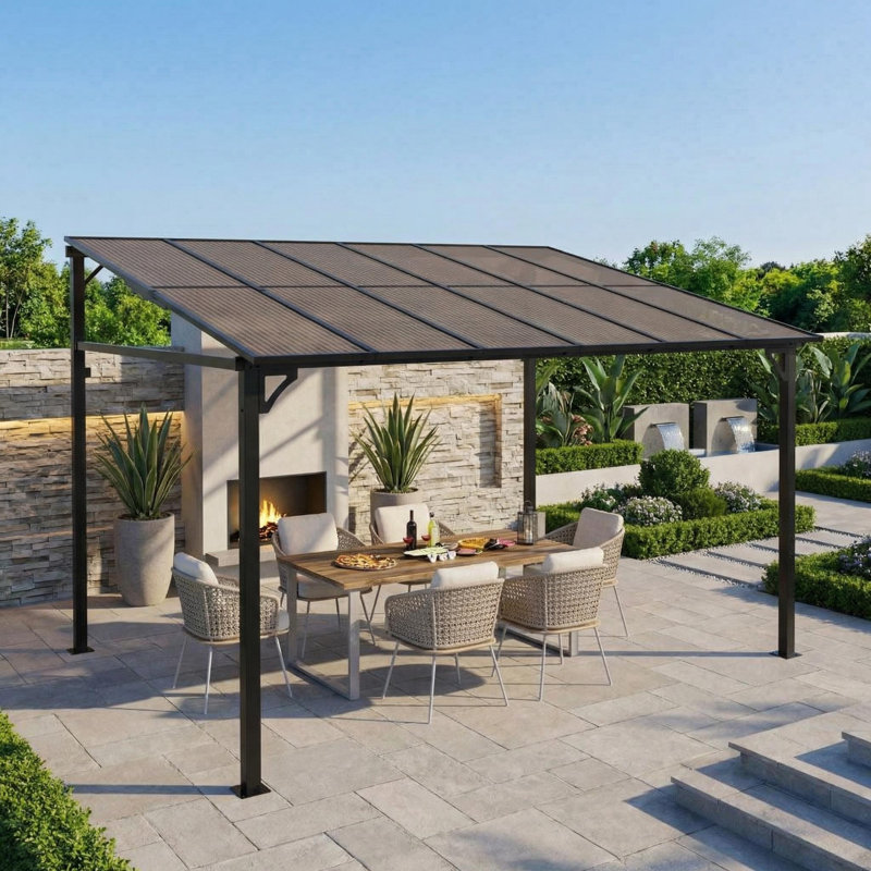 Wall Mounted Hardtop Gazebo Pergola 10x12 ft