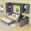 Grand lit escamotable avec canapé, tablettes de rangement et configuration de bureau-1839640727