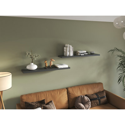 Ensemble de 2 tablettes flottantes de 47 po de largeur, 2 tablettes pour décoration murale pour la chambre à coucher, étagères de rangement pour salle de bain, étagères à livres pour salon gris mat