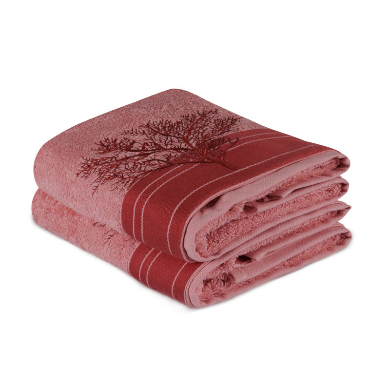 Luxurious Hand Towel Set, 100% Cotton, 19.7 x 35.4 inches | 480 GSM, Embroidered Design | Machine Washable at 104°F | Elegant Light Rose & Red Colors | Perfect for Bathroom or Spa Use, Soft & Absorbent