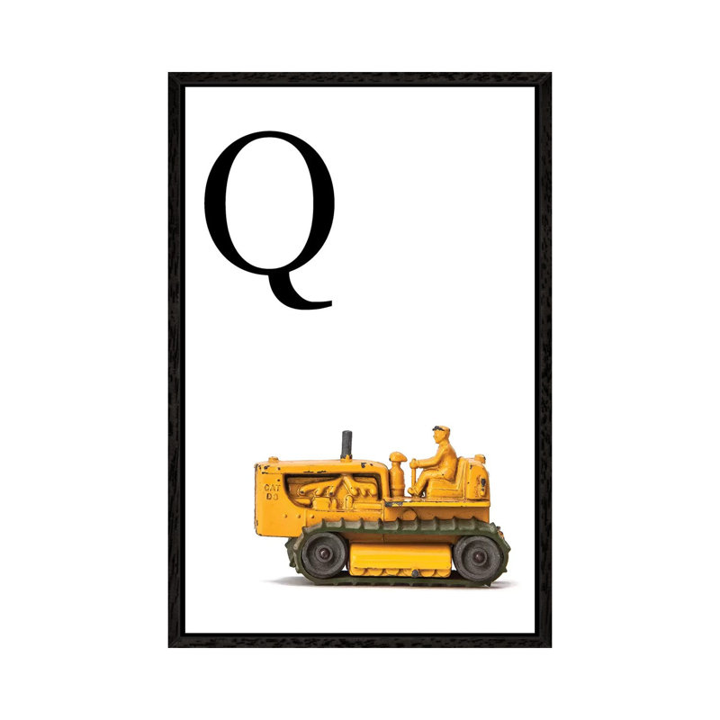 Q Bulldozer Yellow White Letter - Print on Canvas, Black Framed, 66.04 cm H x 45.72 cm W