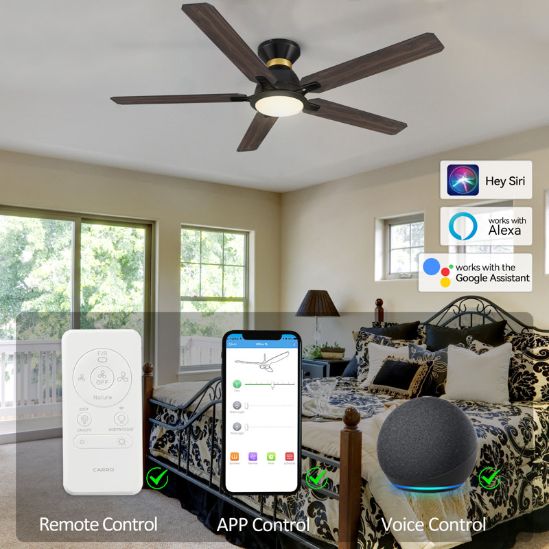 Gaphoor 52" Black Smart Ceiling Fan with light, Dark Walnut/Gray Oak