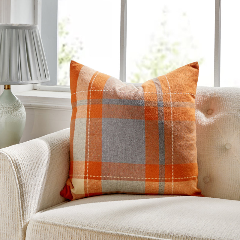 Housse de coussin réversible à carreaux Manhattan, Orange à carreaux, Housse de coussin seulement - sans coussin