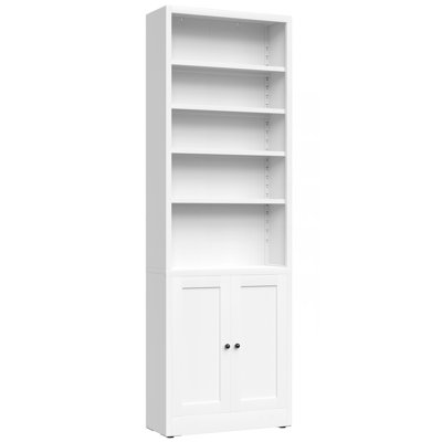 Metal Bookcase, 71 Inch Tall 5-Tier Bookshelf With Door, Industrial White Bookshelf With Adjustable Shelves, 9.2" Deep Storage Shelf For Living Room, Office, Library, Modern Home Furniture