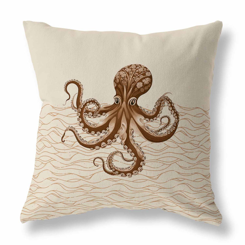 Coussin Oceanic Octo Art, H 26 po x l 26 po, Crème / café