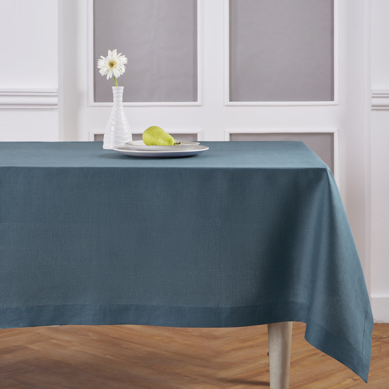 100% Pure Linen Tablecloth - Fete, 90" L x 60" W, Peacock Blue