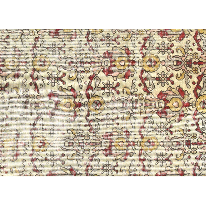 Tapis unique en laine noué à la main beige, rouge et jaune des années 1960 de 4 pi 4 po x 7 pi