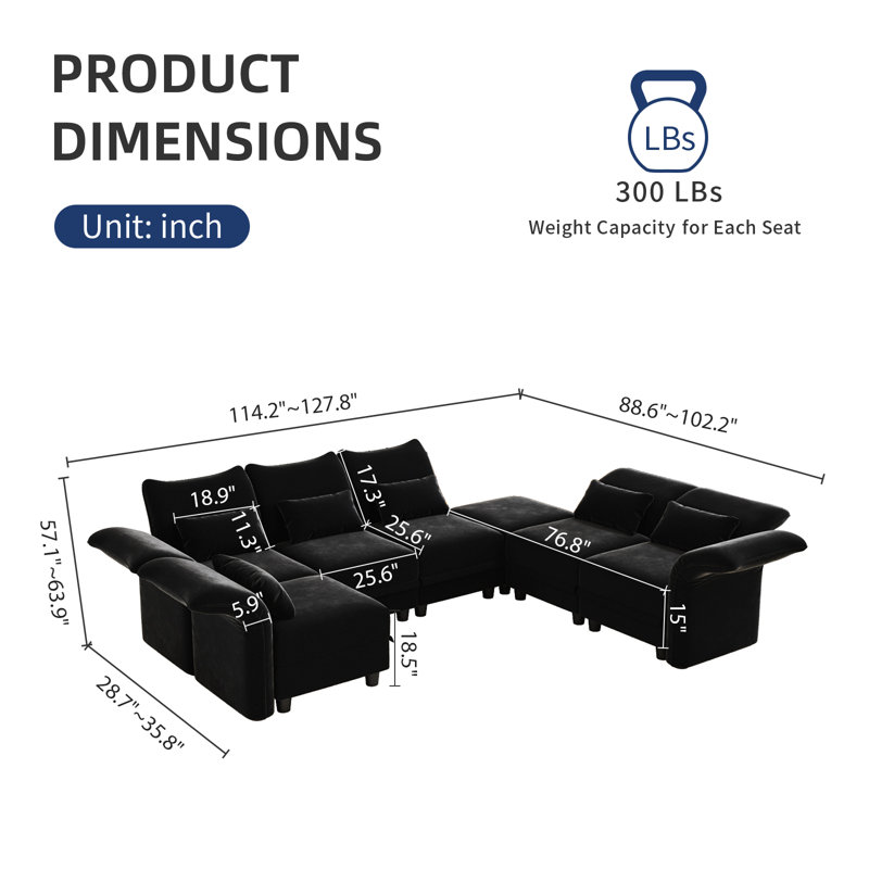 Caraline Upholstered Reclining Sectional Reversible, Black Microfiber/Microsuede