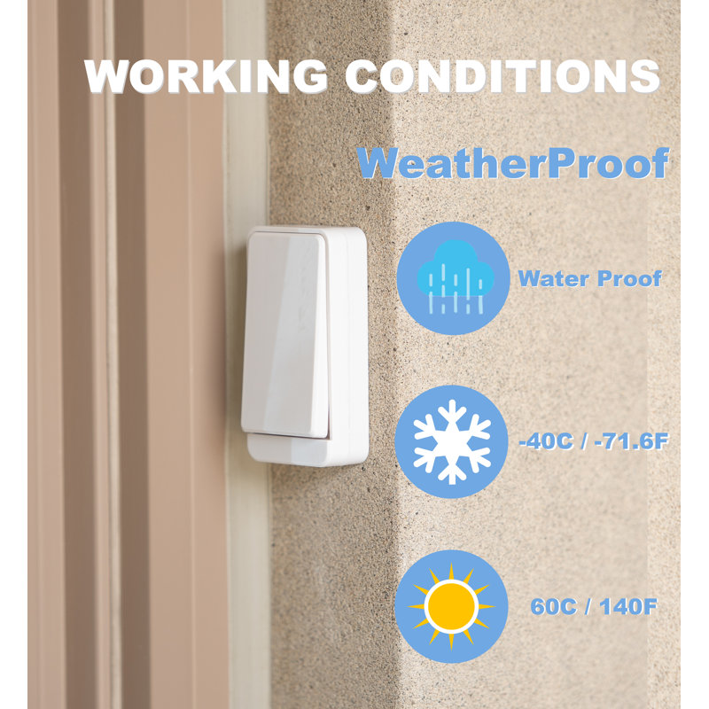 Doorbell Wireless, Waterproof Doorbell Chime Kit, 38 Doorbell Chimes And 3 Volume Level, Doorbells For Home Over 1000 Feet Operating Range (1 Receiver X 1 Push Button) in , Rectangle