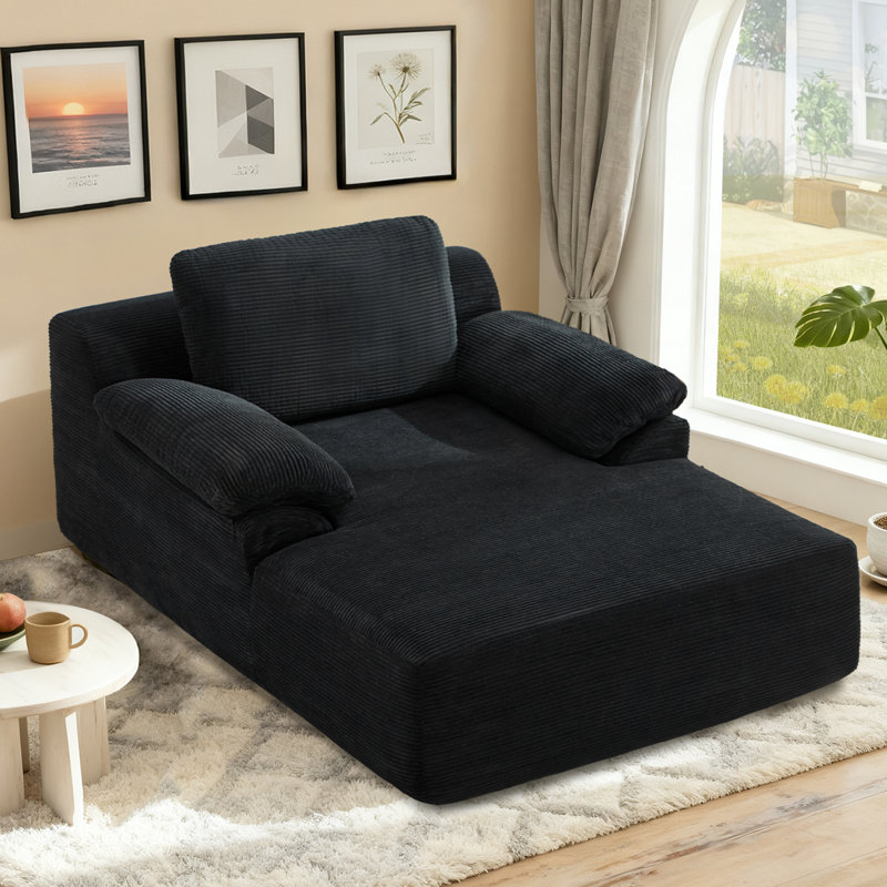 Canapé-lit surdimensionné en velours côtelé avec accoudoir large Boneless L 68 po x l 48 po Bonrest, Black