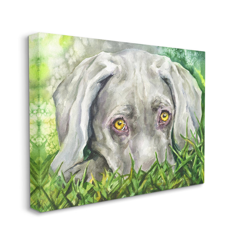 Chiot Weimaraner reposant dans l'herbe verte, H 16 po x l 20 po, Toile tendue