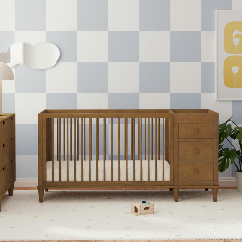 Walnut Convertible 3-in-1 Crib and Changer Combo