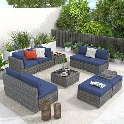 Wicker 8 - Person Modular Patio Conversation Set with Cushions
